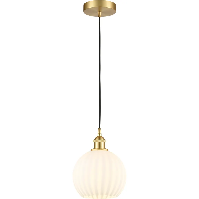 Edison White Venetian 1 Light 8 inch Satin Gold Cord Hung Mini Pendant Ceiling Light