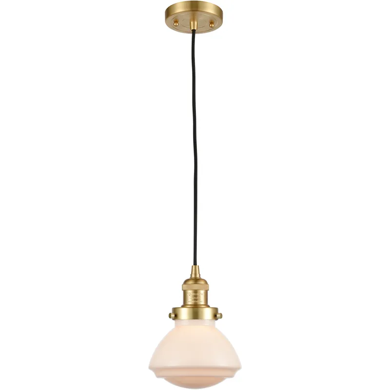 Franklin Restoration Olean 1 Light 6.75 inch Satin Gold Mini Pendant Ceiling Light in Incandescent, Matte White, Franklin Restoration