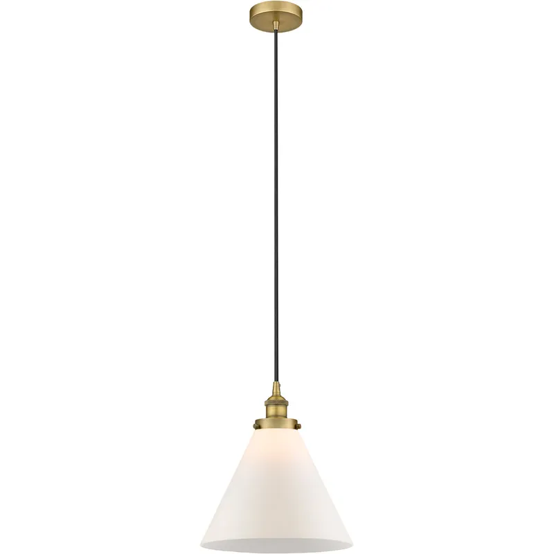 Edison Cone 1 Light 12 inch Brushed Brass Mini Pendant Ceiling Light