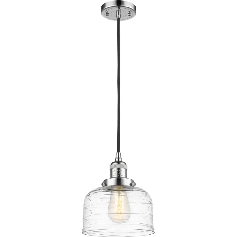 Franklin Restoration Bell LED 8 inch Polished Chrome Mini Pendant Ceiling Light in Clear Deco Swirl