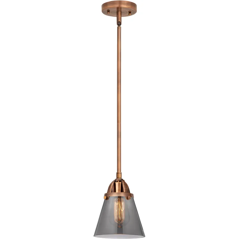 Nouveau 2 Cone LED 6.25 inch Antique Copper Mini Pendant Ceiling Light in Light Smoke Glass