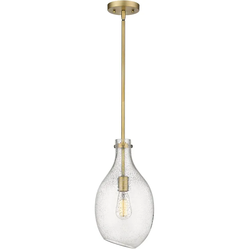 Salem 1 Light 8.5 inch Brushed Brass Mini Pendant Ceiling Light in Seedy Glass