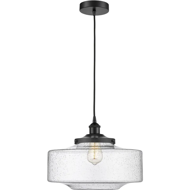 Bridgeton 1 Light 16 inch Matte Black Mini Pendant Ceiling Light in Seedy Glass