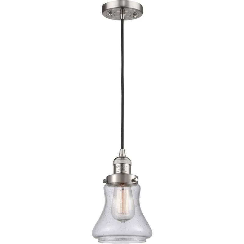 Franklin Restoration Bellmont LED 6 inch Brushed Satin Nickel Mini Pendant Ceiling Light in Seedy Glass, Franklin Restoration