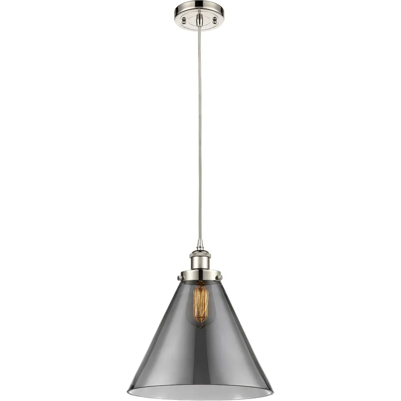 Ballston X-Large Cone LED 8 inch Polished Nickel Mini Pendant Ceiling Light in Plated Smoke Glass, Black Textured