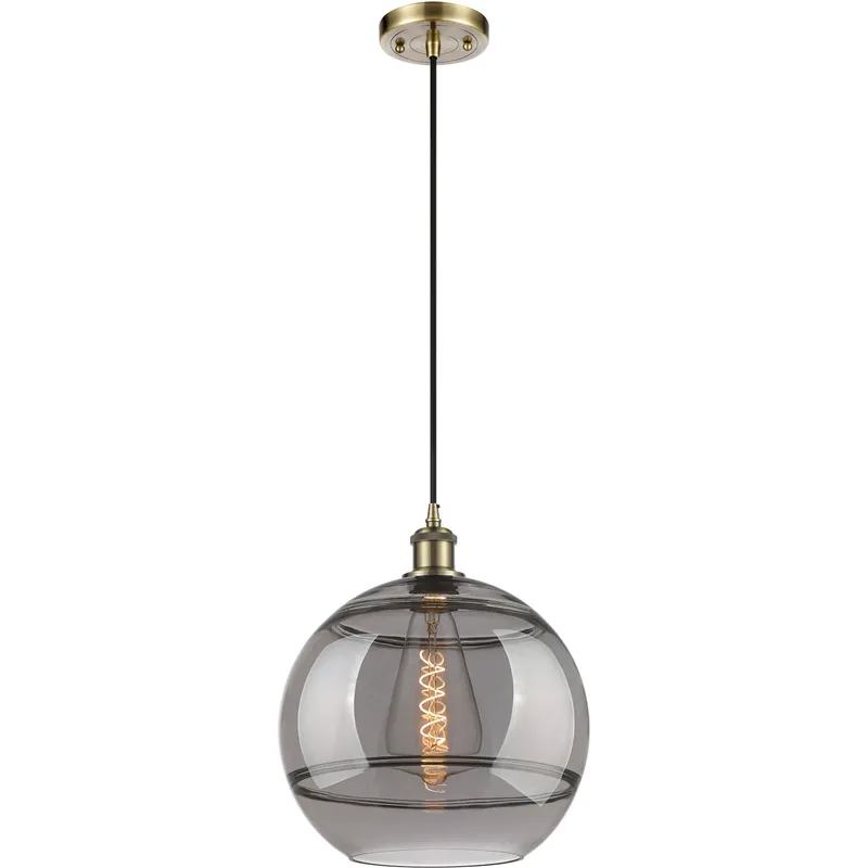 Ballston Rochester 1 Light 12 inch Antique Brass Cord Hung Mini Pendant Ceiling Light