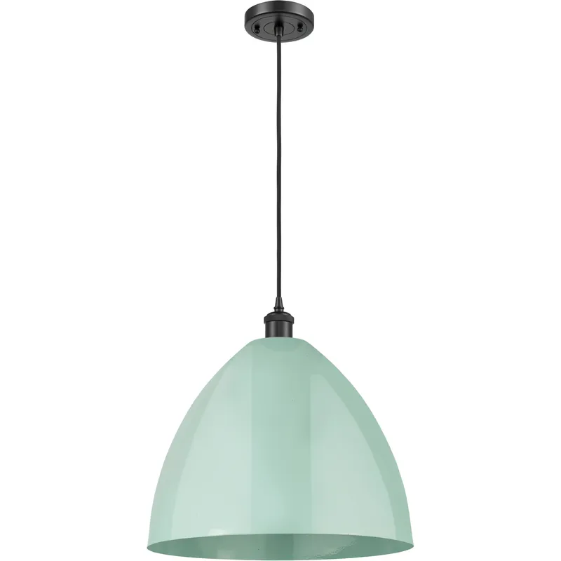 Ballston Plymouth Dome LED 16 inch Matte Black Mini Pendant Ceiling Light in Black Textured, Matte Seafoam