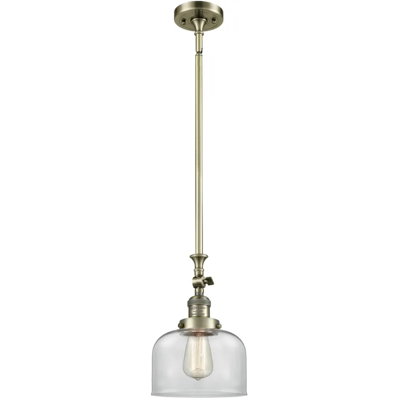 Franklin Restoration Bell LED 8 inch Antique Brass Mini Pendant Ceiling Light in Clear, Franklin Restoration