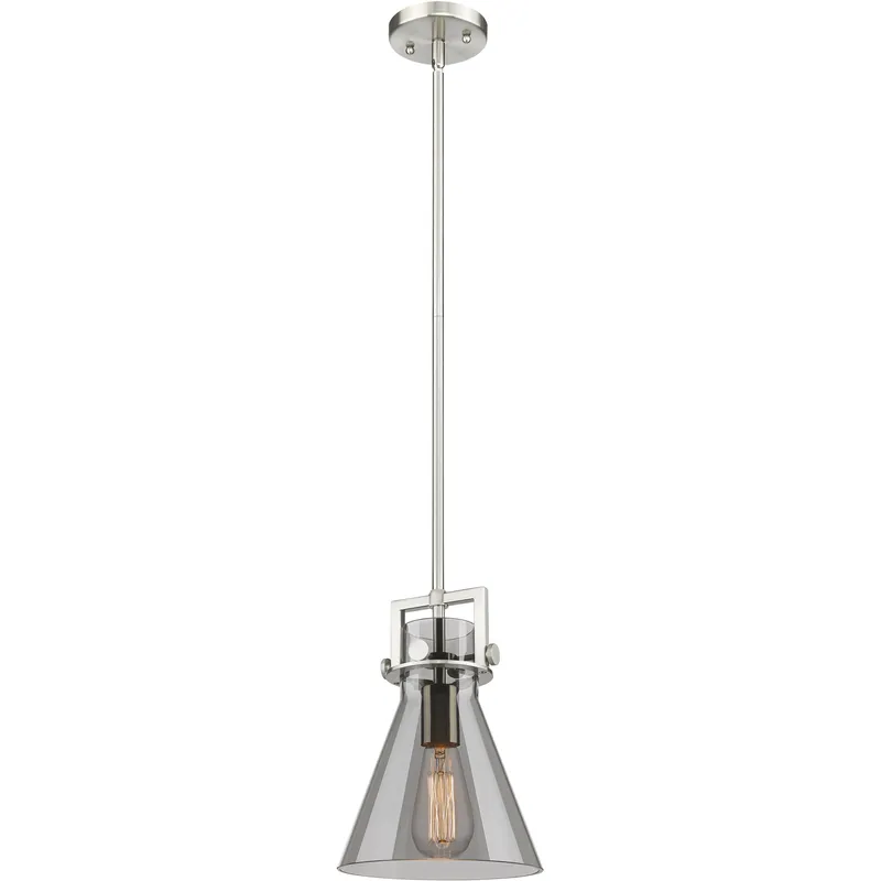 Newton Cone 1 Light 8 inch Satin Nickel Mini Pendant Ceiling Light in Light Smoke Glass