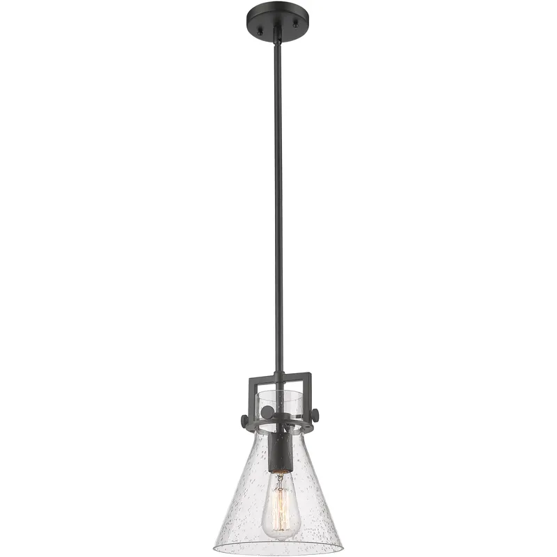 Newton Cone 1 Light 8 inch Matte Black Mini Pendant Ceiling Light in Seedy Glass