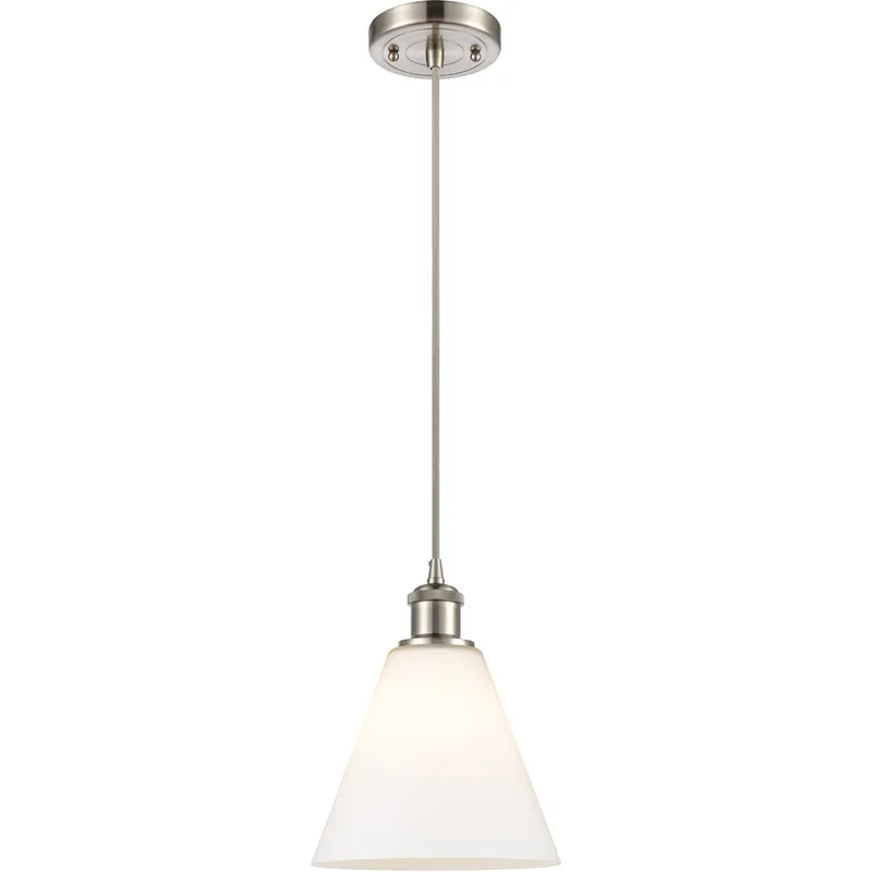 Ballston Cone 1 Light 8 inch Brushed Satin Nickel Mini Pendant Ceiling Light in Matte White Glass