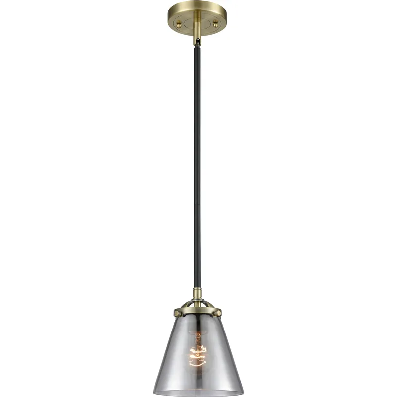 Nouveau Cone 1 Light 6.25 inch Black Antique Brass Mini Pendant Ceiling Light in Bulb Not Included, Light Smoke Glass, Nouveau