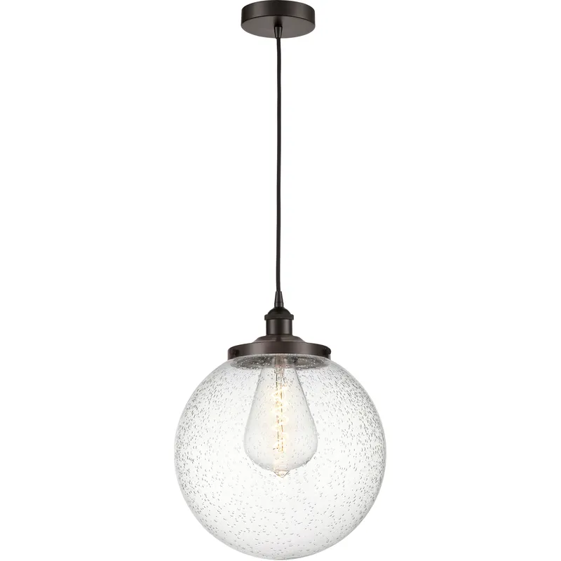 Beacon 1 Light 13.75 inch Oil Rubbed Bronze Mini Pendant Ceiling Light in Seedy Glass