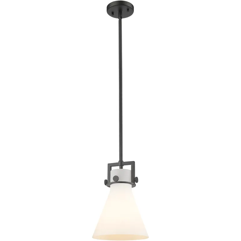 Newton Cone 1 Light 8 inch Matte Black Mini Pendant Ceiling Light in Matte White Glass