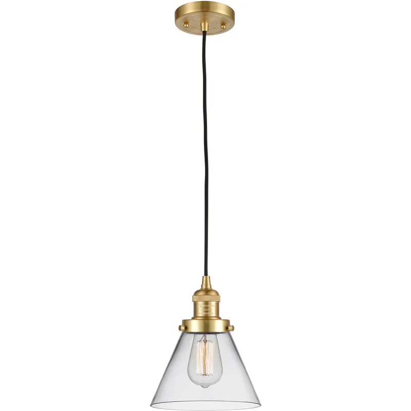 Franklin Restoration Cone LED 8 inch Satin Gold Mini Pendant Ceiling Light in Clear, Franklin Restoration