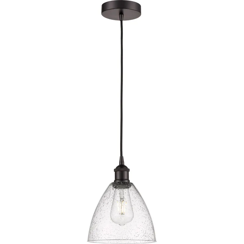 Edison Dome LED 7.5 inch Oil Rubbed Bronze Mini Pendant Ceiling Light in Seedy Glass
