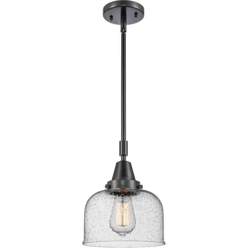 Franklin Restoration X-Large Bell LED 12 inch Matte Black Mini Pendant Ceiling Light in Seedy Glass
