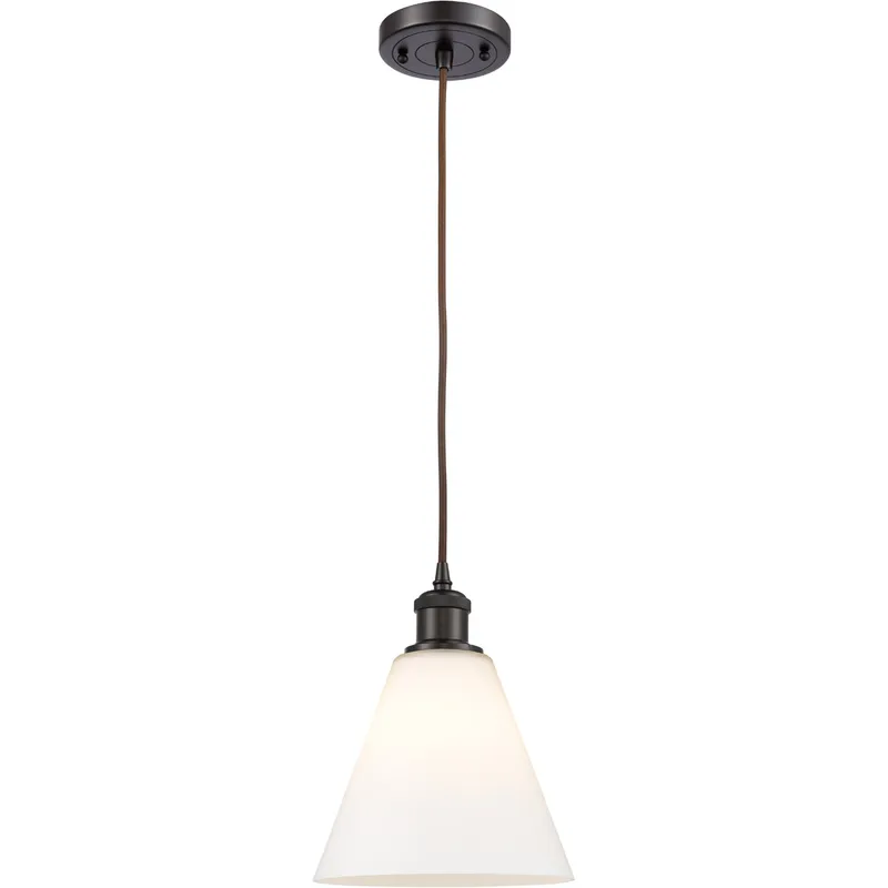Ballston Cone 1 Light 8 inch Oil Rubbed Bronze Mini Pendant Ceiling Light in Matte White Glass