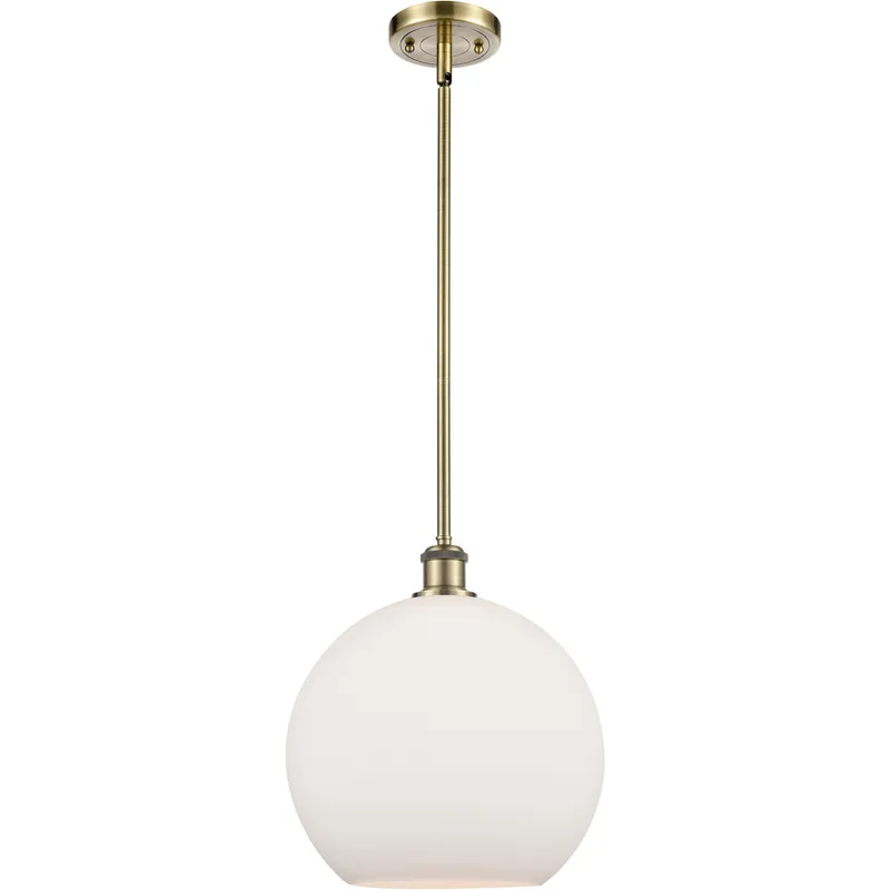 Ballston Athens 1 Light 12 inch Antique Brass Mini Pendant Ceiling Light in Matte White Glass