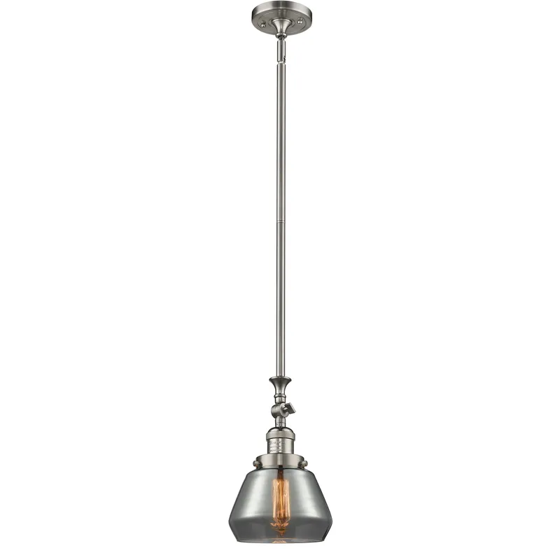 Franklin Restoration Fulton LED 7 inch Brushed Satin Nickel Mini Pendant Ceiling Light in Light Smoke Glass, Franklin Restoration