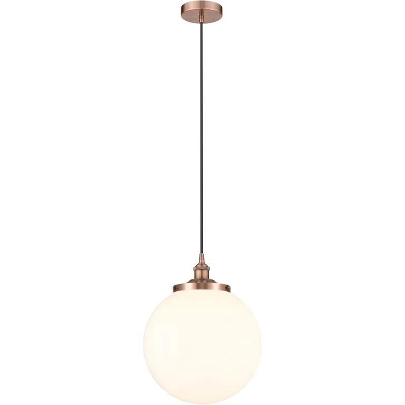 Beacon 1 Light 13.75 inch Antique Copper Mini Pendant Ceiling Light in Matte White Glass