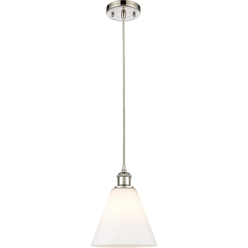 Ballston Cone 1 Light 8 inch Polished Nickel Mini Pendant Ceiling Light in Matte White Glass