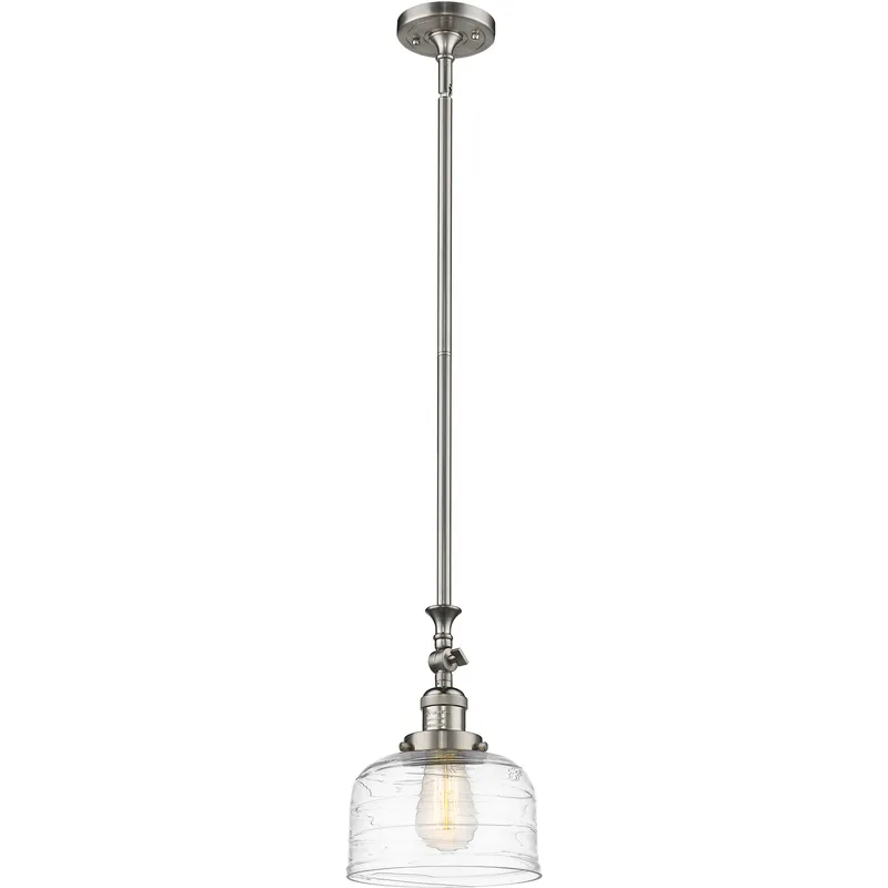 Franklin Restoration Bell LED 8 inch Brushed Satin Nickel Mini Pendant Ceiling Light in Clear Deco Swirl