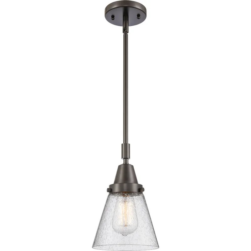 Franklin Restoration Small Cone LED 6 inch Oil Rubbed Bronze Mini Pendant Ceiling Light in Seedy Glass
