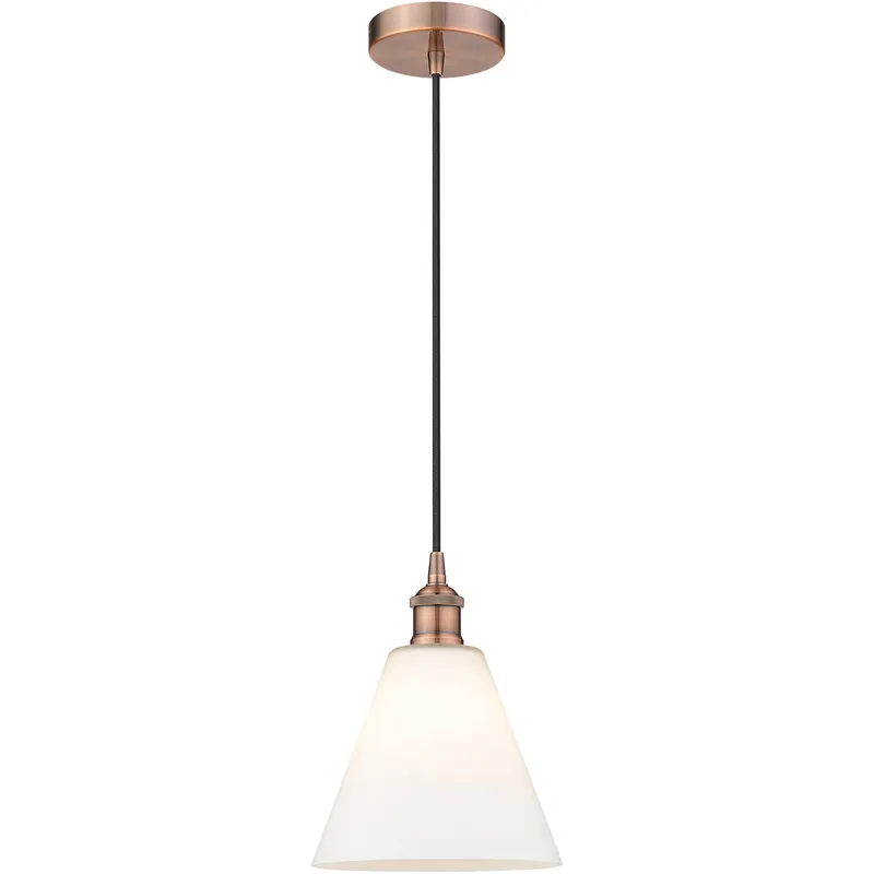 Edison Cone LED 8 inch Antique Copper Mini Pendant Ceiling Light in Matte White Glass
