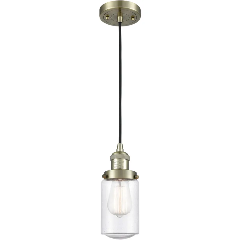 Franklin Restoration Dover LED 5 inch Antique Brass Mini Pendant Ceiling Light in Seedy Glass, Franklin Restoration