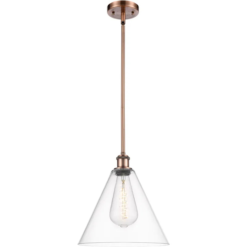 Ballston Cone 1 Light 12 inch Antique Copper Mini Pendant Ceiling Light in Clear Glass