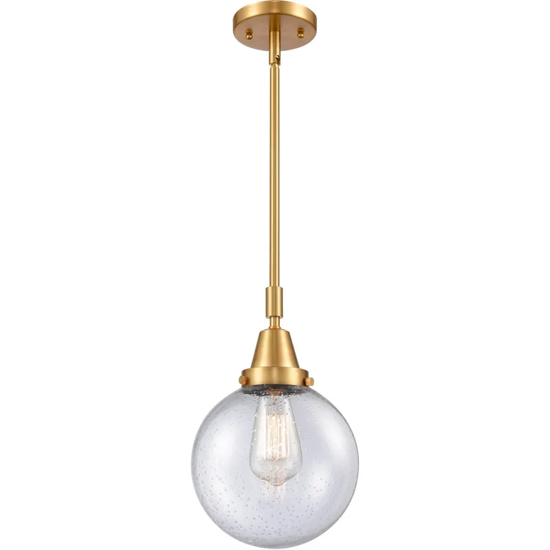 Franklin Restoration Beacon LED 8 inch Satin Gold Mini Pendant Ceiling Light in Seedy Glass