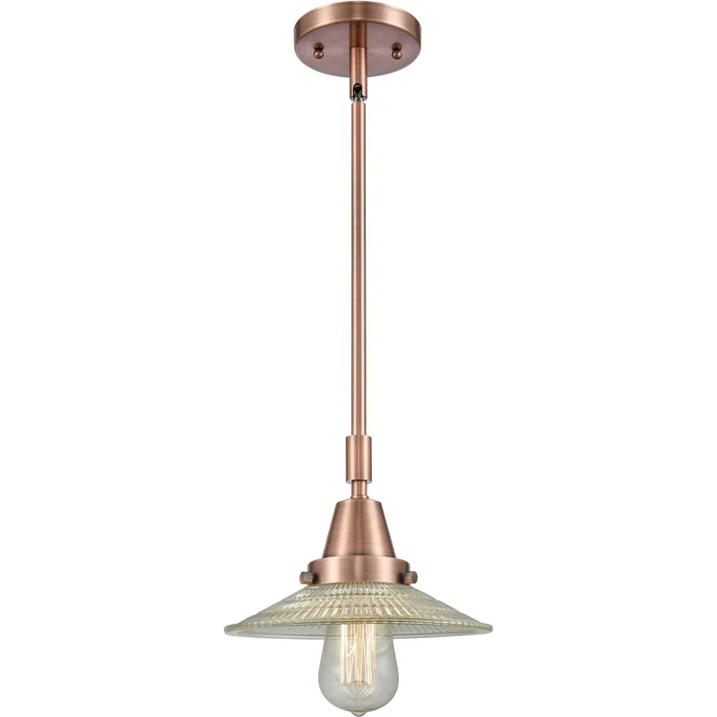 Franklin Restoration Halophane LED 8.5 inch Antique Copper Mini Pendant Ceiling Light in Clear Halophane Glass