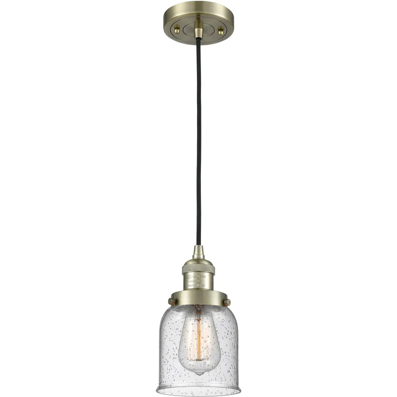 Franklin Restoration Bell 1 Light 5 inch Antique Brass Mini Pendant Ceiling Light in Incandescent, Seedy, Franklin Restoration