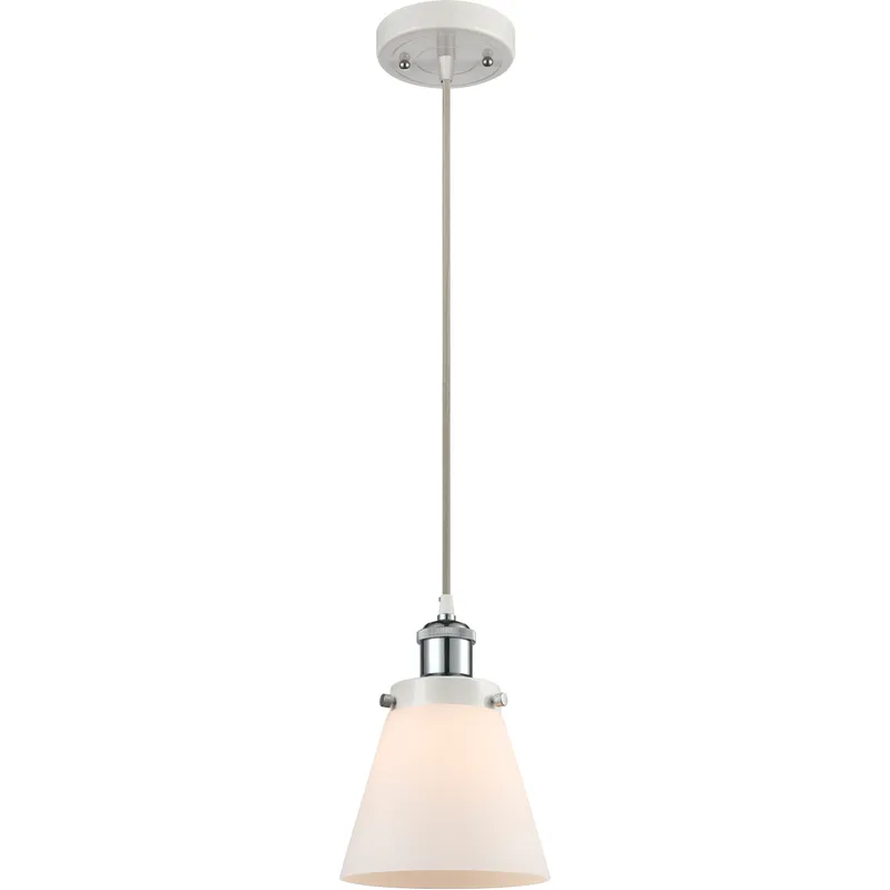 Ballston Small Cone LED 6 inch White and Polished Chrome Mini Pendant Ceiling Light in Matte White Glass