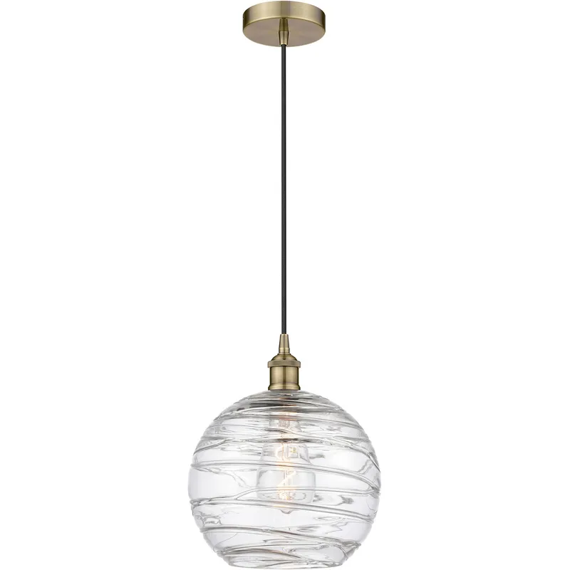 Edison Athens Deco Swirl LED 10 inch Antique Brass Mini Pendant Ceiling Light