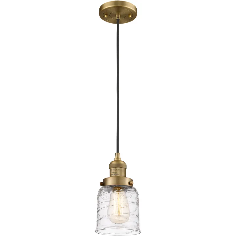 Franklin Restoration Bell 1 Light 5 inch Brushed Brass Mini Pendant Ceiling Light in Incandescent, Deco Swirl
