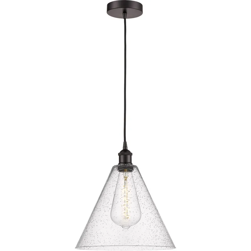 Edison Cone LED 12 inch Oil Rubbed Bronze Mini Pendant Ceiling Light in Seedy Glass