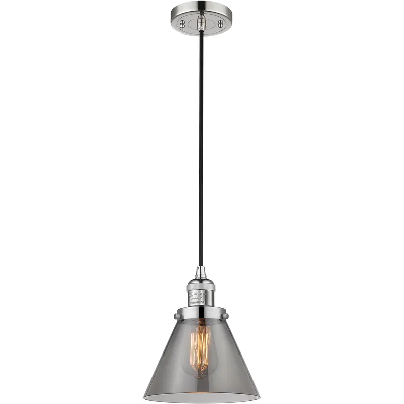 Franklin Restoration Cone 1 Light 8 inch Polished Nickel Mini Pendant Ceiling Light in Bulb Not Included, Light Smoke Glass, Franklin Restoration