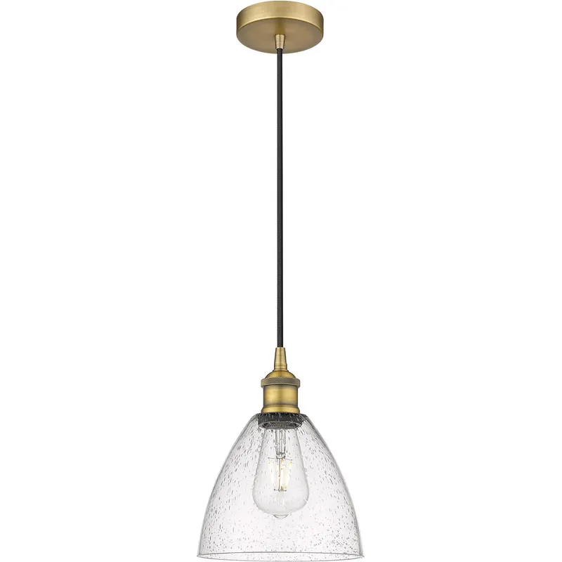 Edison Dome LED 7.5 inch Brushed Brass Mini Pendant Ceiling Light in Seedy Glass