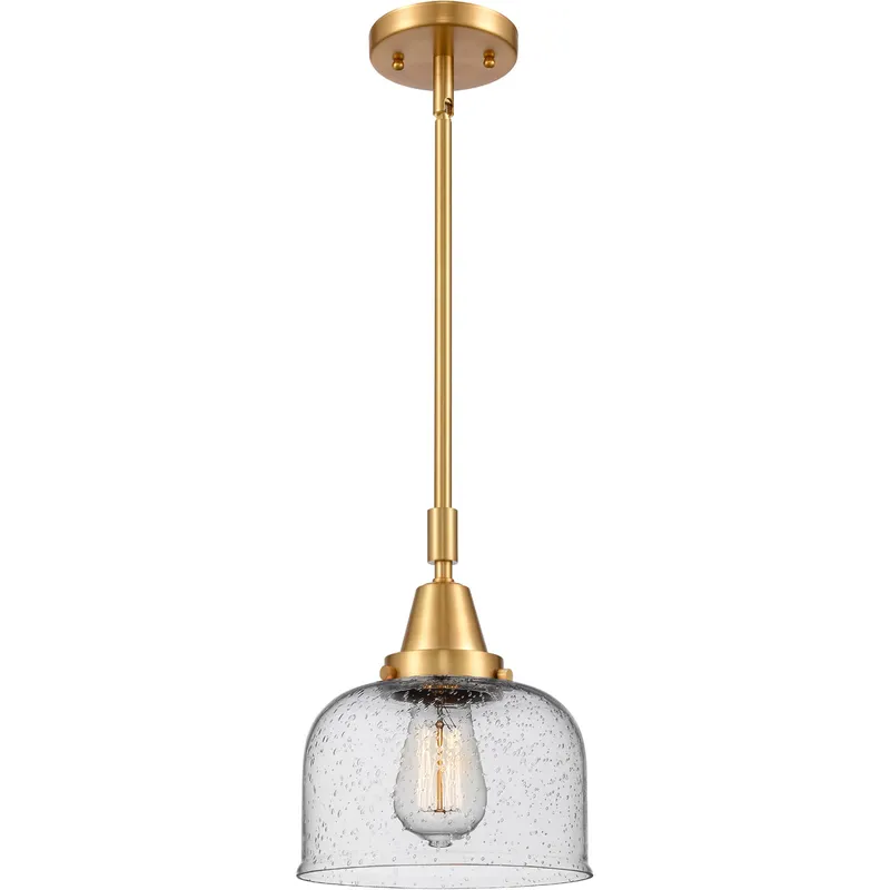 Franklin Restoration X-Large Bell LED 12 inch Satin Gold Mini Pendant Ceiling Light in Seedy Glass