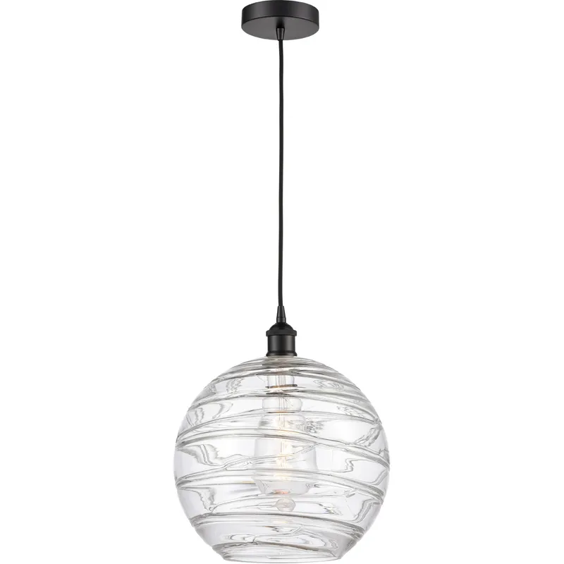 Edison Athens Deco Swirl 1 Light 12 inch Matte Black Mini Pendant Ceiling Light
