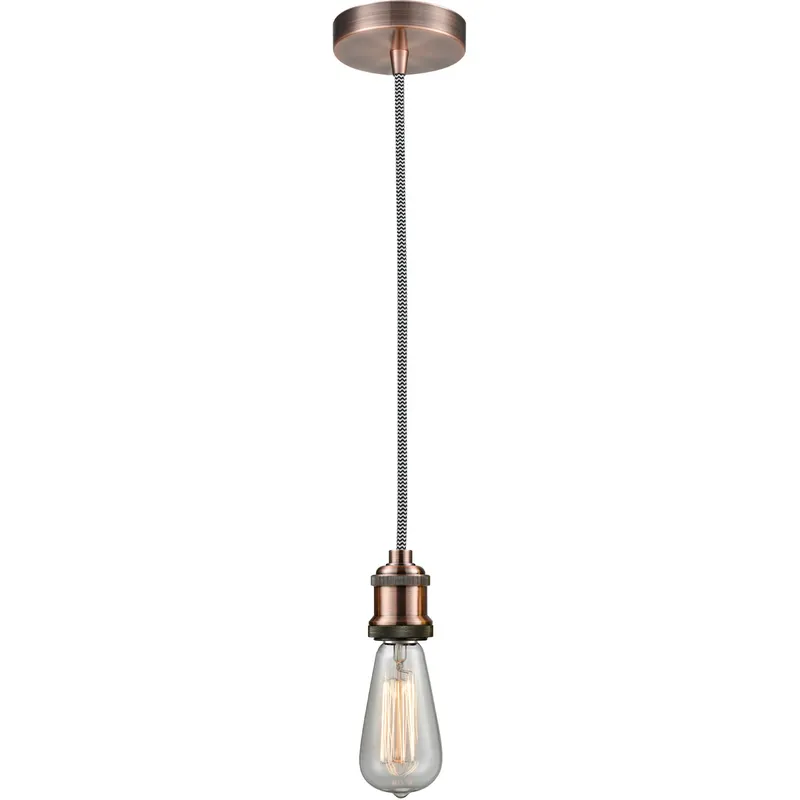 Edison Bare Bulb 1 Light 2 inch Antique Copper Mini Pendant Ceiling Light in Zebra, Edison