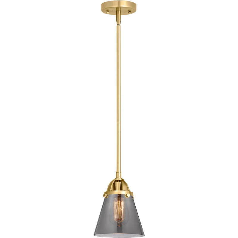 Nouveau 2 Cone 1 Light 6.25 inch Satin Gold Mini Pendant Ceiling Light in Bulb Not Included, Light Smoke Glass