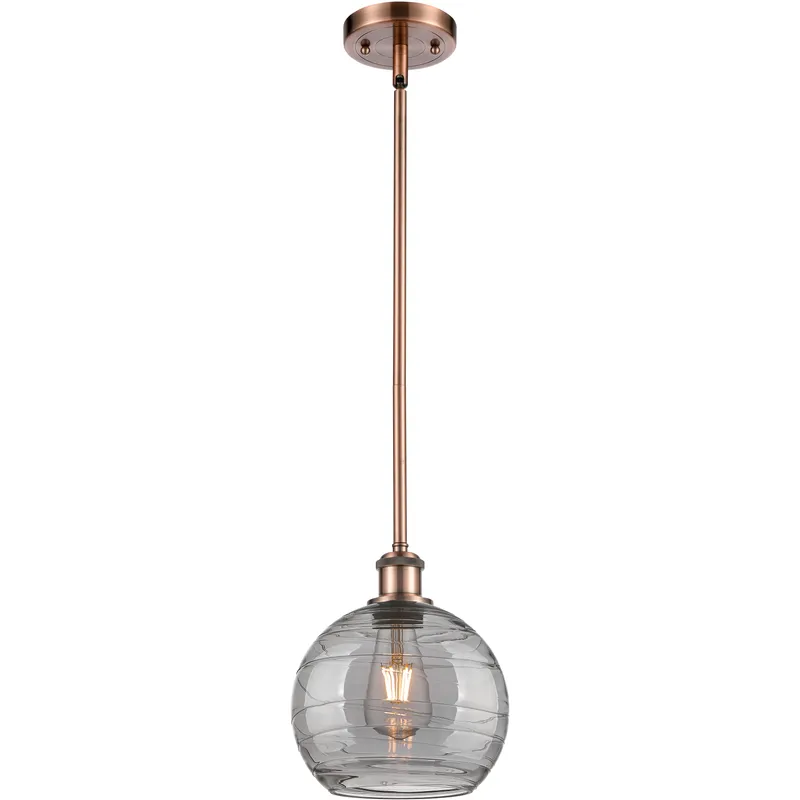 Ballston Athens Deco Swirl 1 Light 8 inch Antique Copper Stem Hung Mini Pendant Ceiling Light