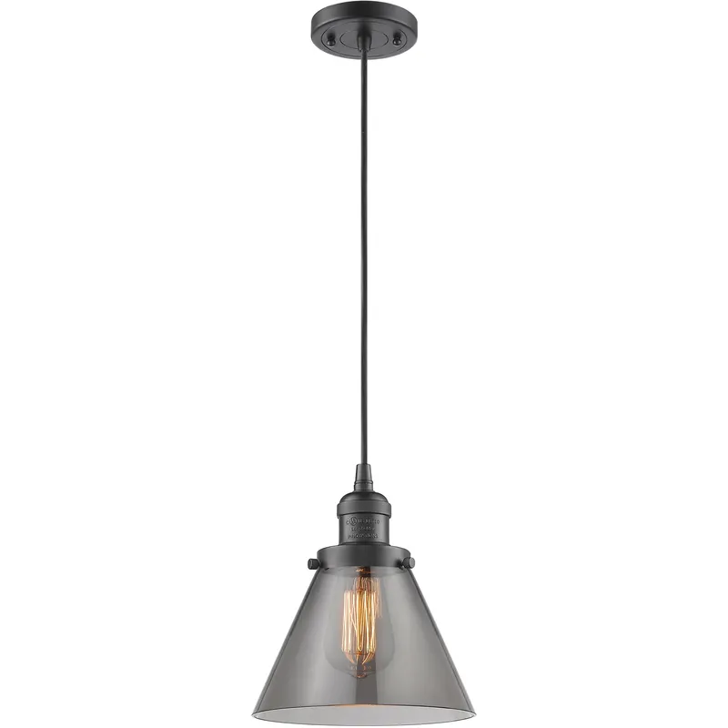 Franklin Restoration Cone 1 Light 8 inch Oil Rubbed Bronze Mini Pendant Ceiling Light in Bulb Not Included, Light Smoke Glass, Franklin Restoration