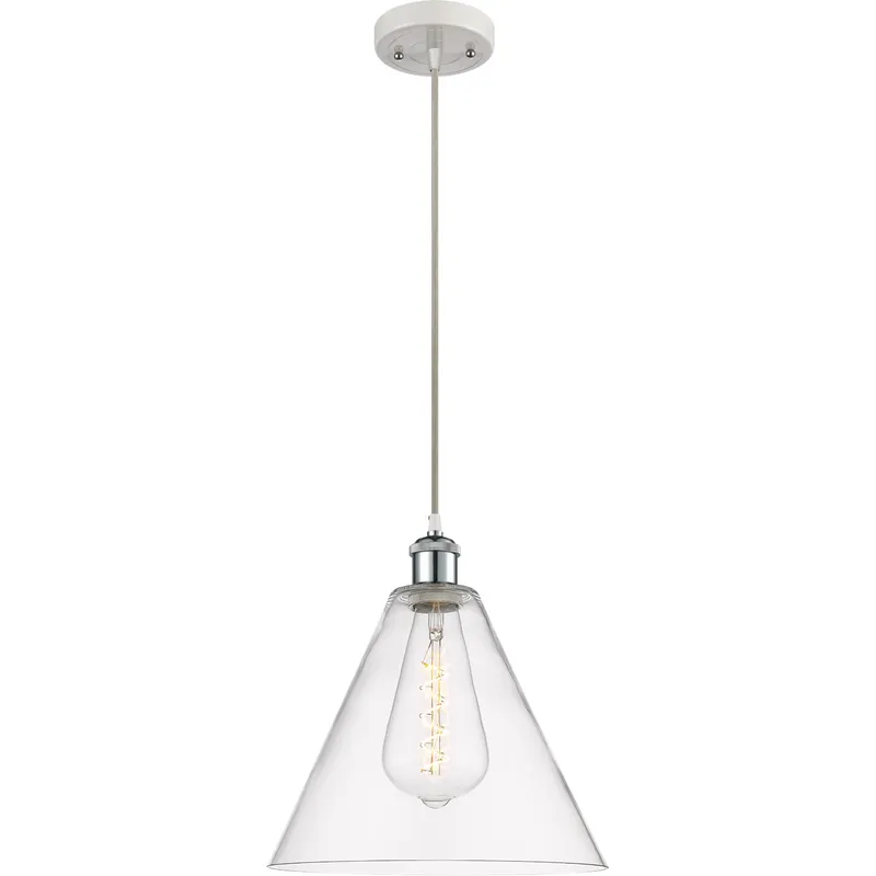 Ballston Cone 1 Light 12 inch White and Polished Chrome Mini Pendant Ceiling Light in Clear Glass