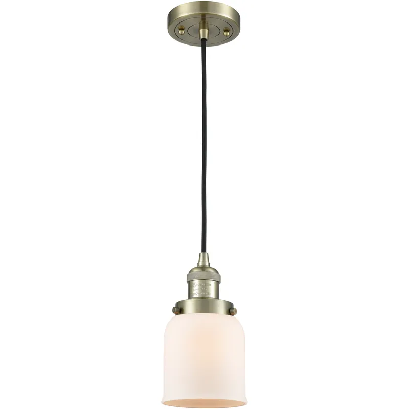 Franklin Restoration Bell 1 Light 5 inch Antique Brass Mini Pendant Ceiling Light in Incandescent, Matte White, Franklin Restoration