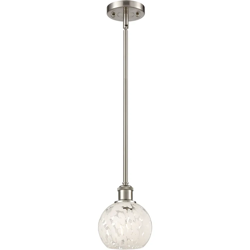 Ballston White Mouchette 1 Light 6 inch Brushed Satin Nickel Stem Hung Mini Pendant Ceiling Light