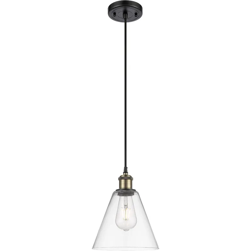 Ballston Cone 1 Light 8 inch Black Antique Brass Mini Pendant Ceiling Light in Clear Glass, Black Textured